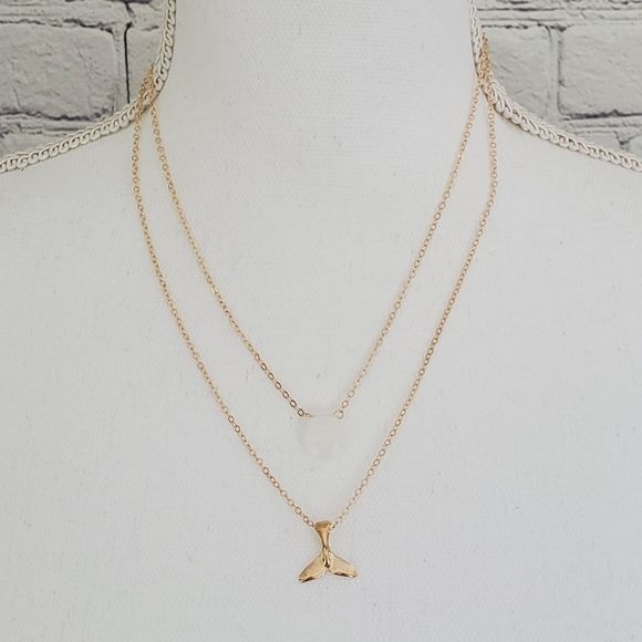 Mermaid & Crystal Multi Layer Gold Necklace NWT - Picture 2 of 5